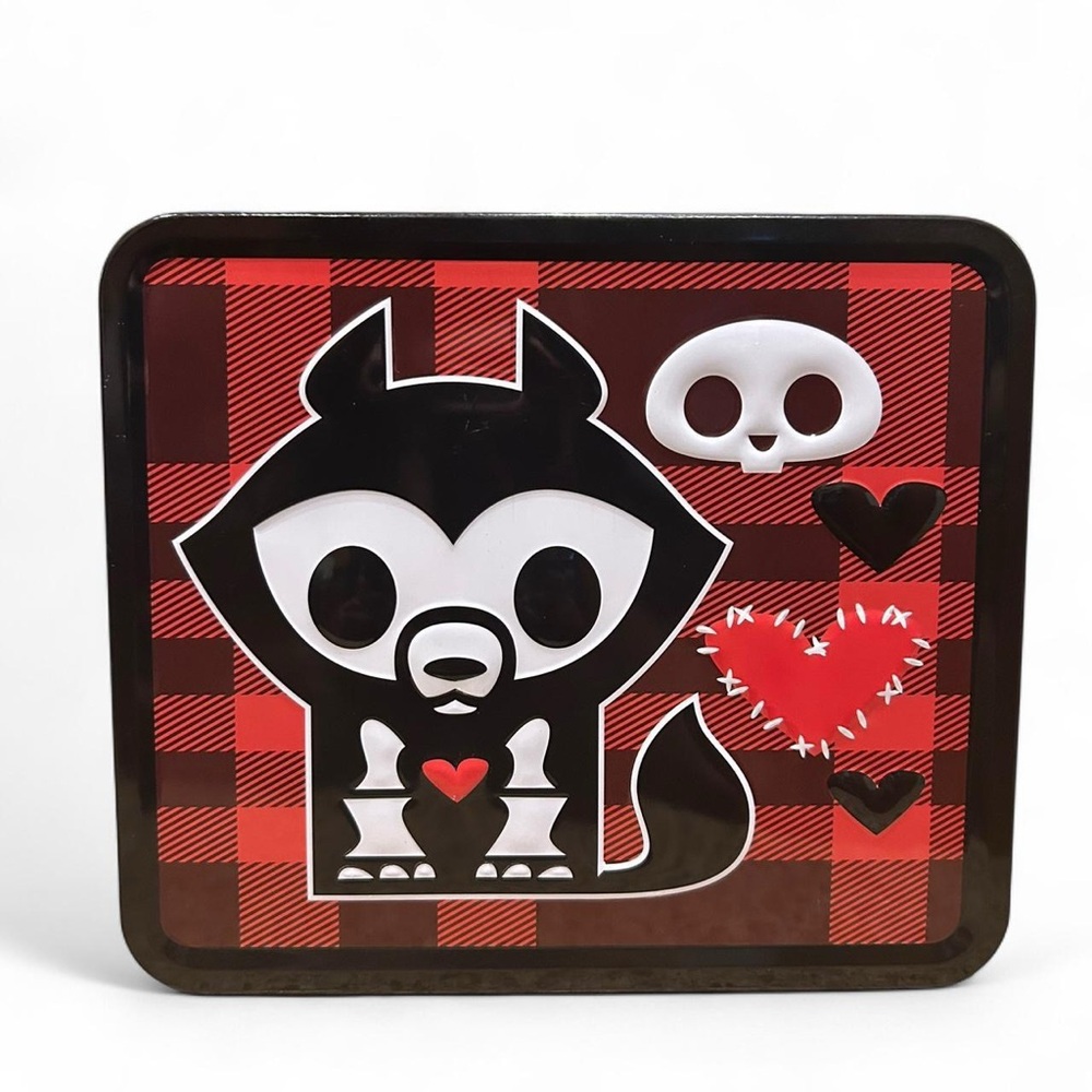 RARE Skelanimals × Loungefly Jae the Wolf Metal Lunch Box Tin Plaid Hearts 2014